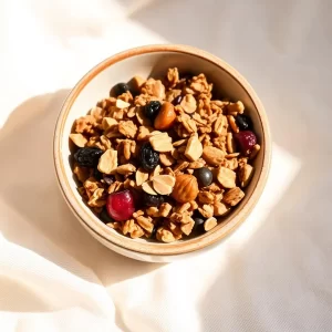 Ancient grain granola with berries and cashews
