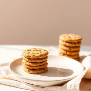 Golden millet cookies stacked on a plate