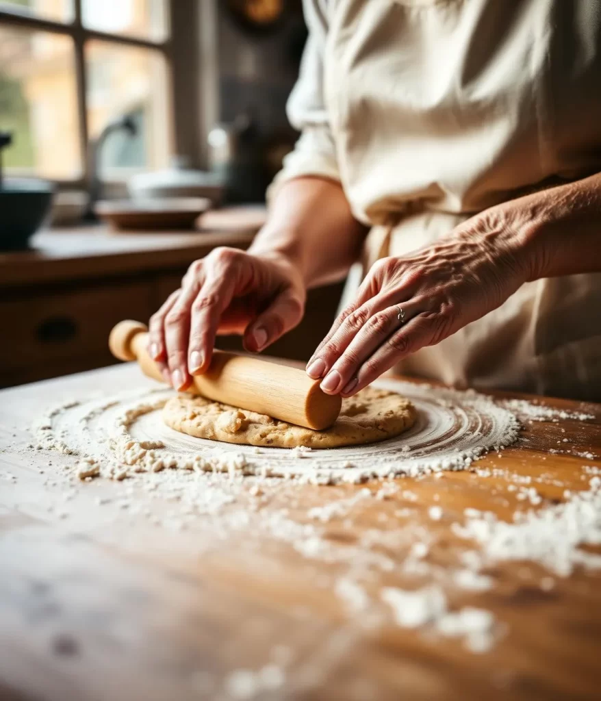 Grandmother rolling cookie dough by hand