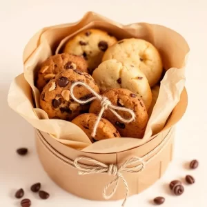 Grandma’s gift box of assorted cookies tied with twine